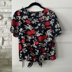 Madewell tie front foral blouse top
